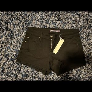 Tractr blu frayed black denim jean shorts BNWT